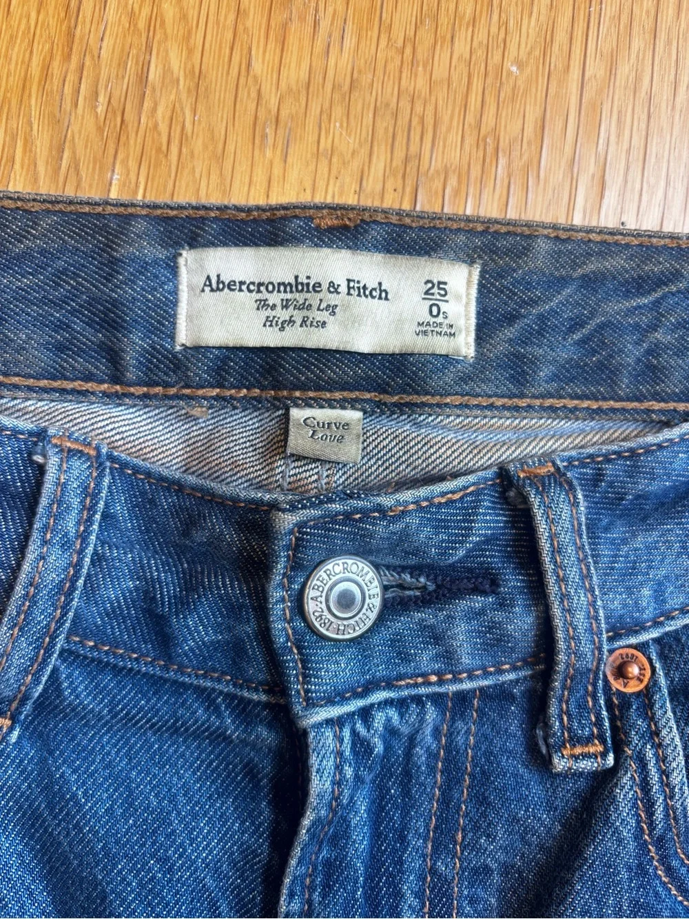 Abercrombie & Fitch Dark Blue High-Rise Wide-Leg Jeans Curve Love 25 S - Picture 6 of 6